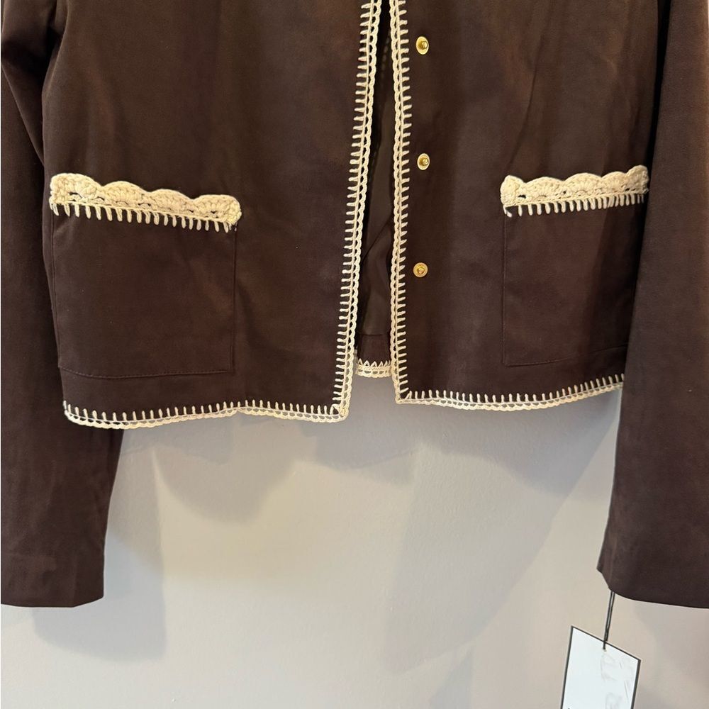 Bagatelle Collection Faux Suede Crochet Trim Jacket S NWT - Picture 4 of 8